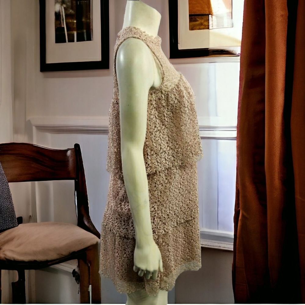 Zara Soft Beige Lace Short Dress, S, Sleeveless, Layered Top & Skirt, Gorgeous! - Picture 8 of 10